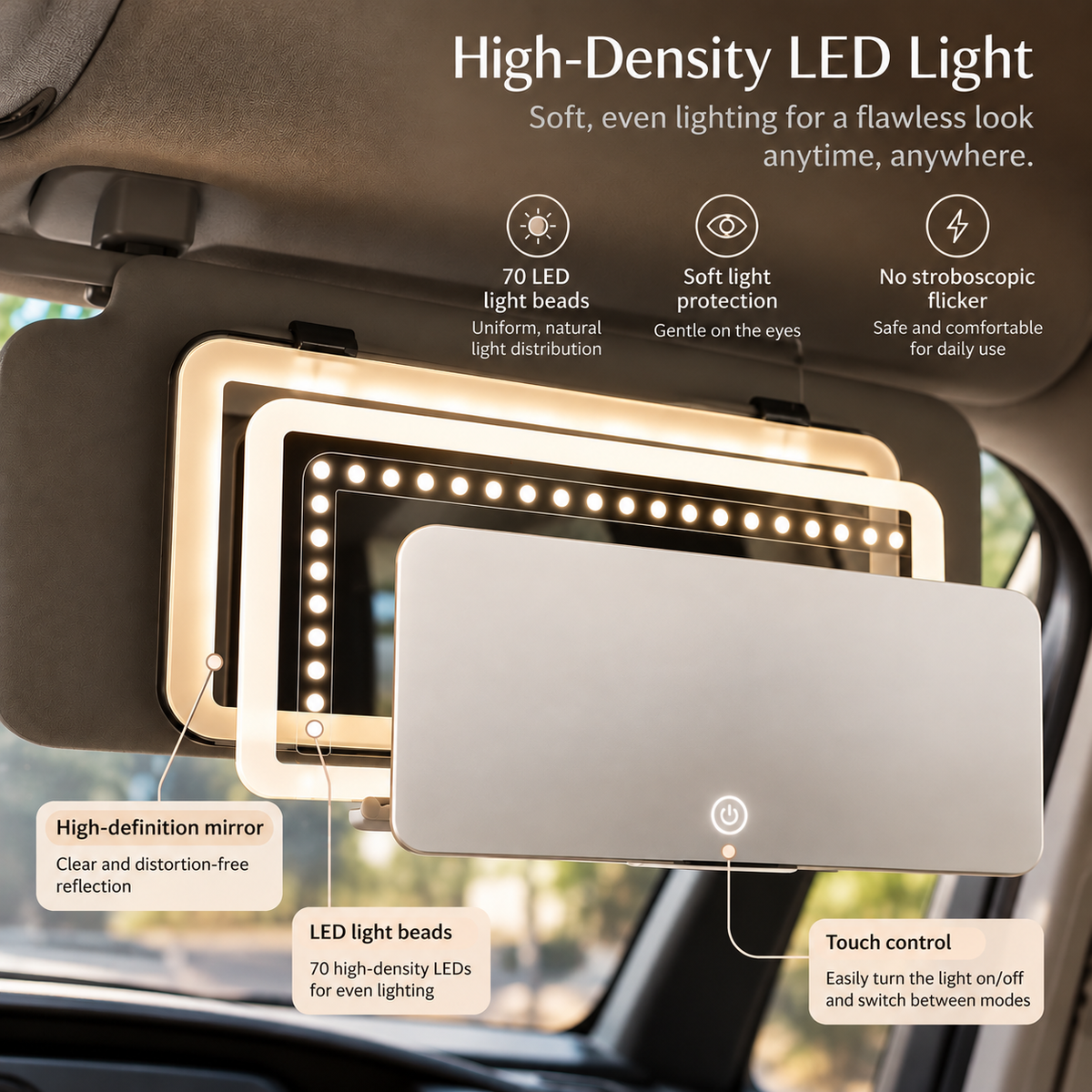Tri-Colour LED Car Vanity Mirror